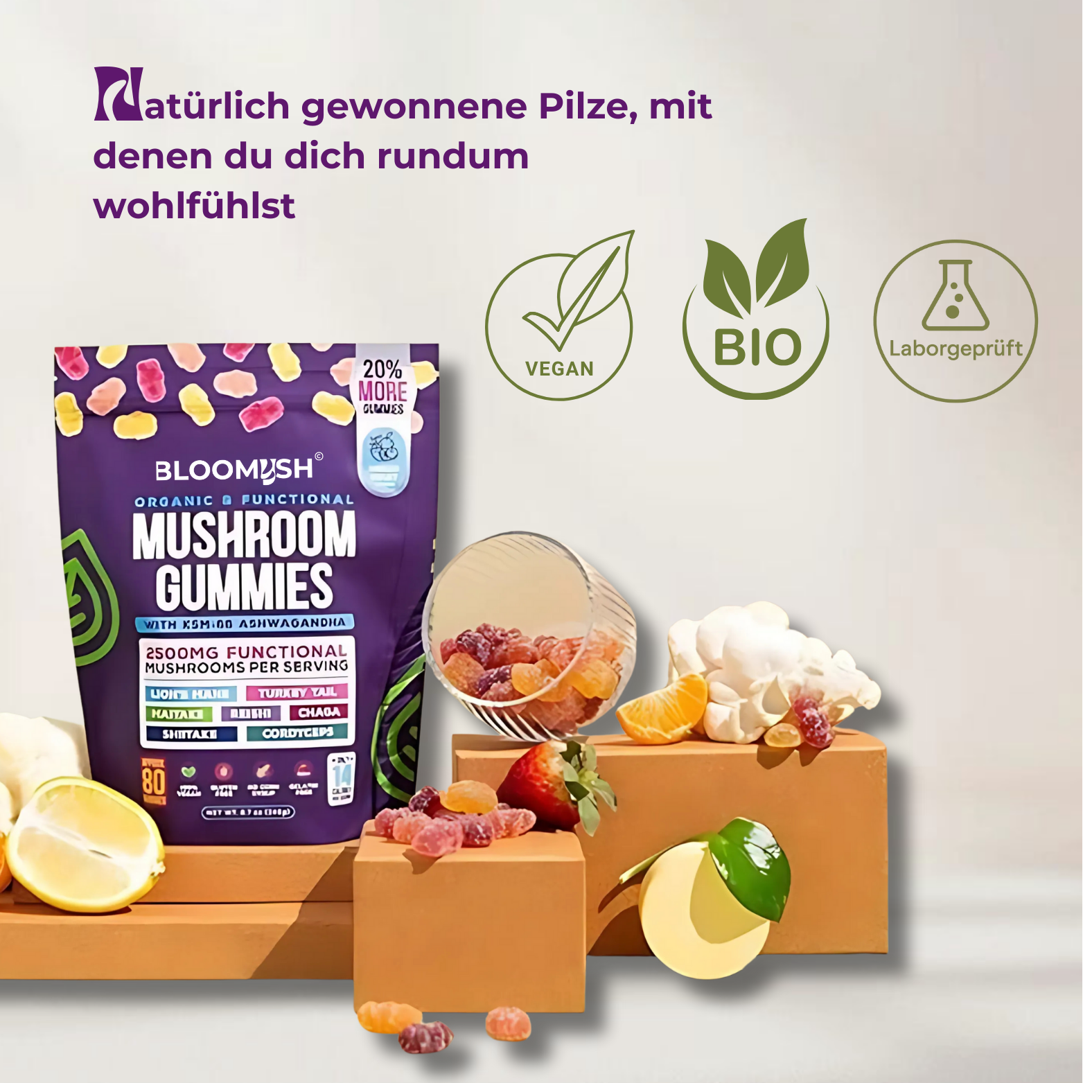 Funktionelle Bio Gummies mit Pilzen und Ashwagandha – BLOOMYSH